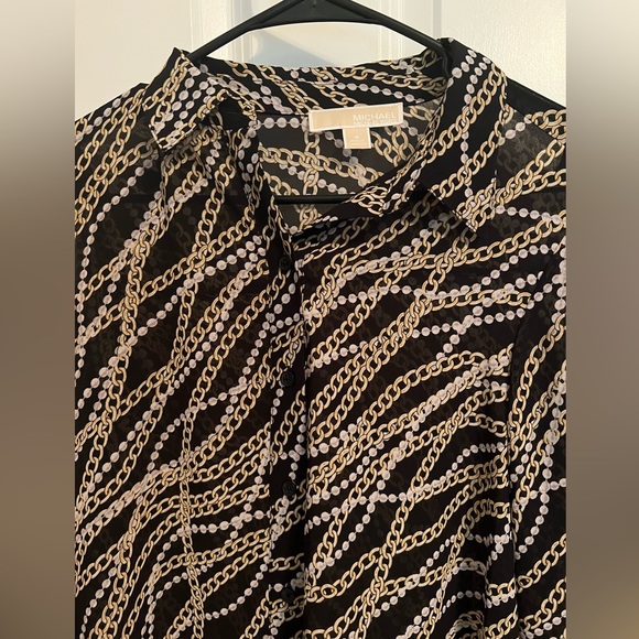 Michael Michael Kors Women’s Sheer Button Down Top SzS  Chain Pearl Print - Picture 13 of 14